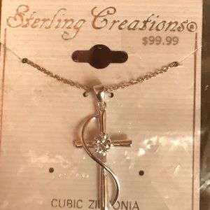 Sterling Silver cross necklace with CZ new